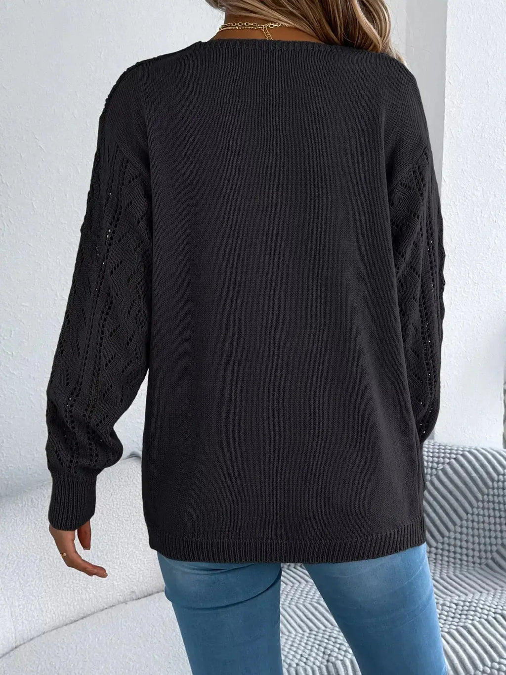 Openwork Open Front Cardigan - DaisyDrop 