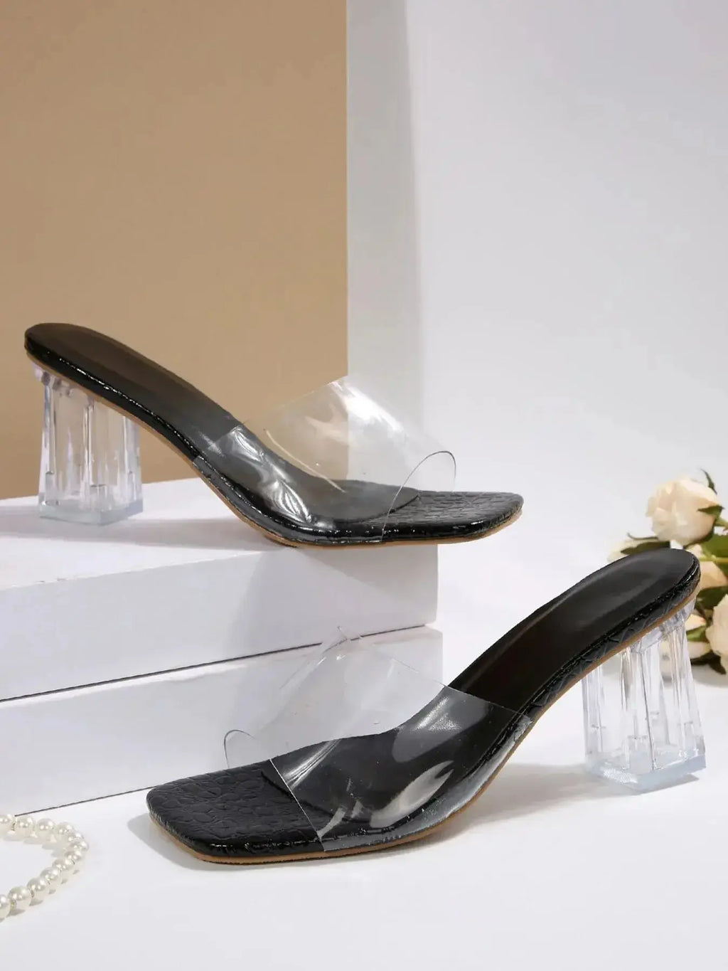 Clear Strap Block Heel Sandals - DaisyDrop 