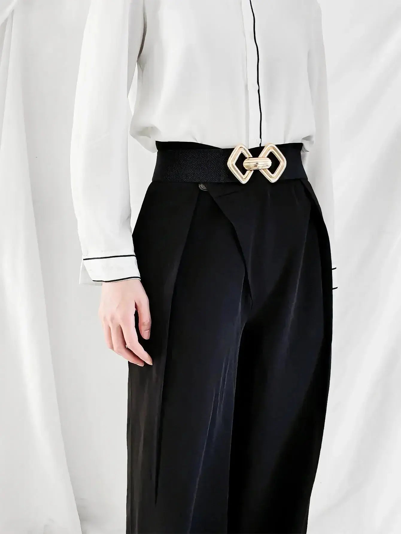Geometric Buckle Elastic Wide Belt - DaisyDrop 