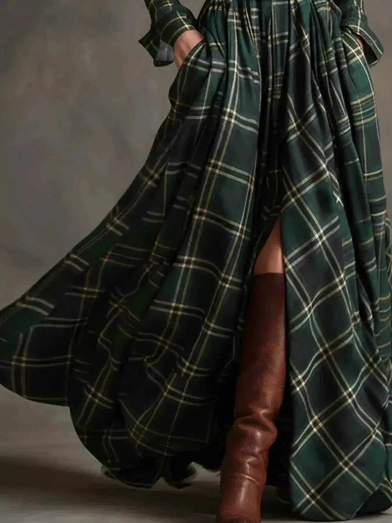 Plaid Button Front Maxi Shirt Dress - DaisyDrop 