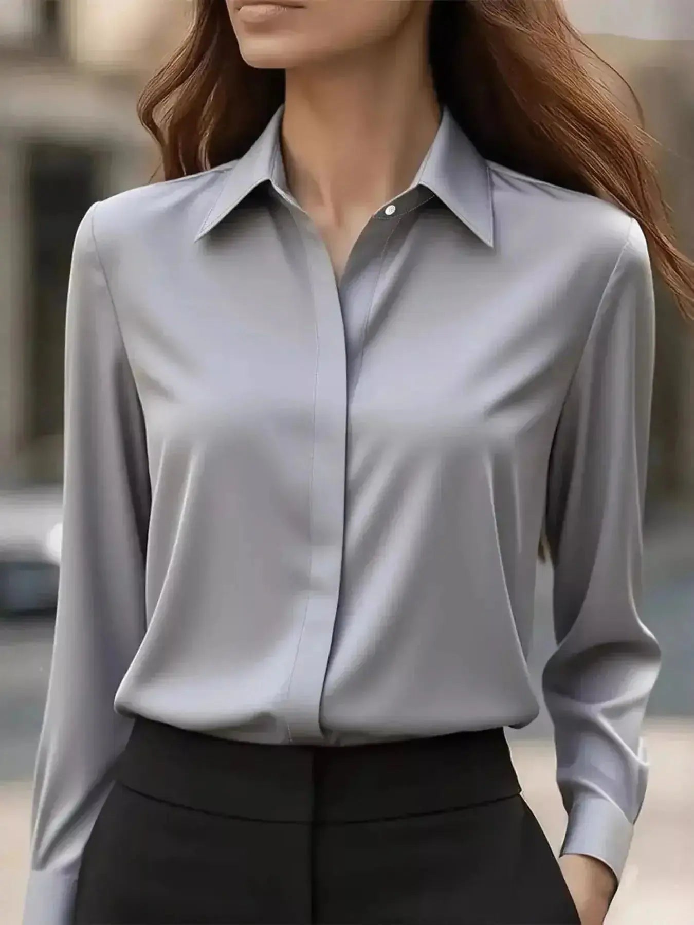 Button Down Collared Neck Long Sleeve Shirt - DaisyDrop 