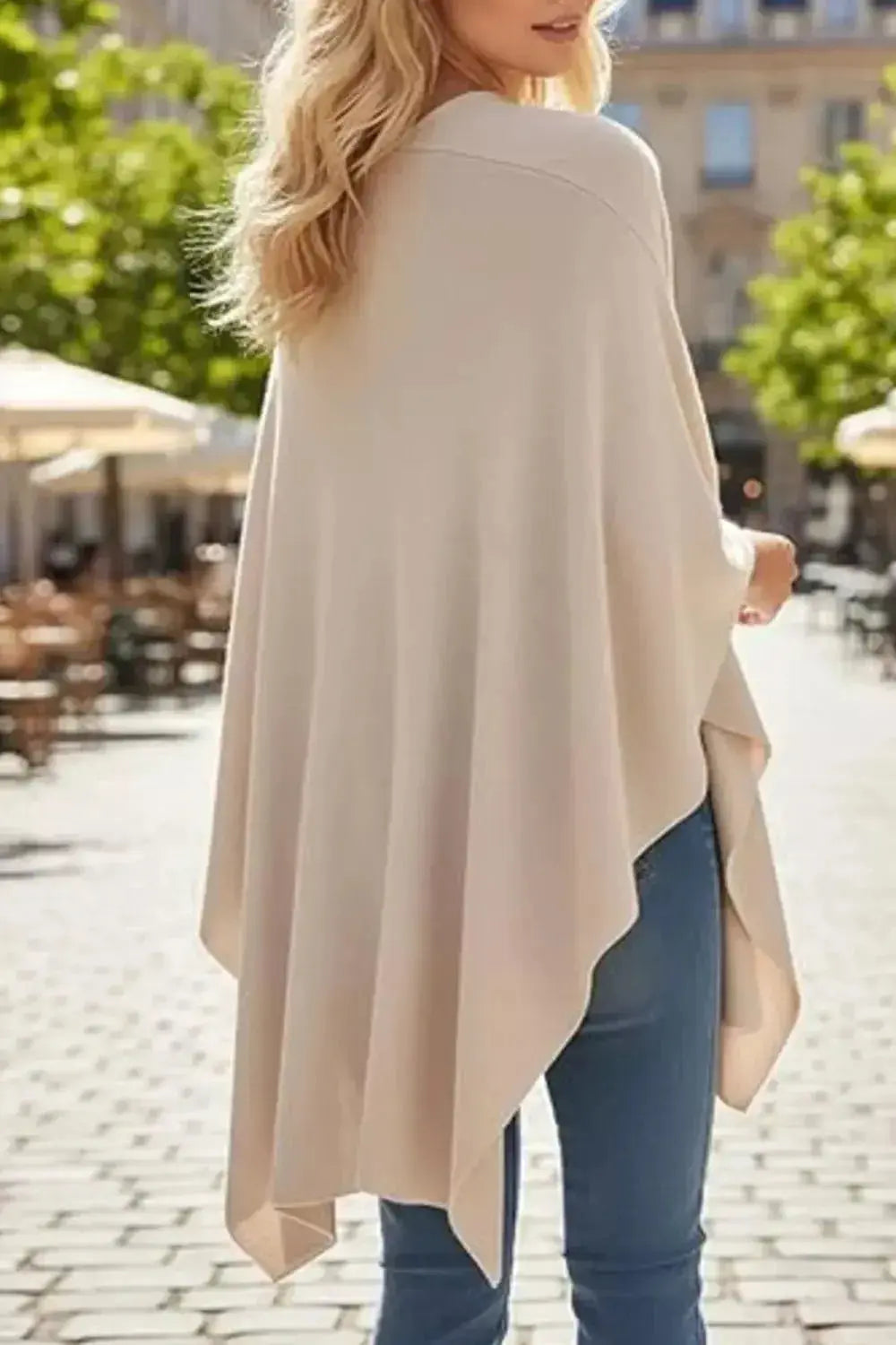 Draped Knitted Split Cape Shawl with Strap - DaisyDrop 