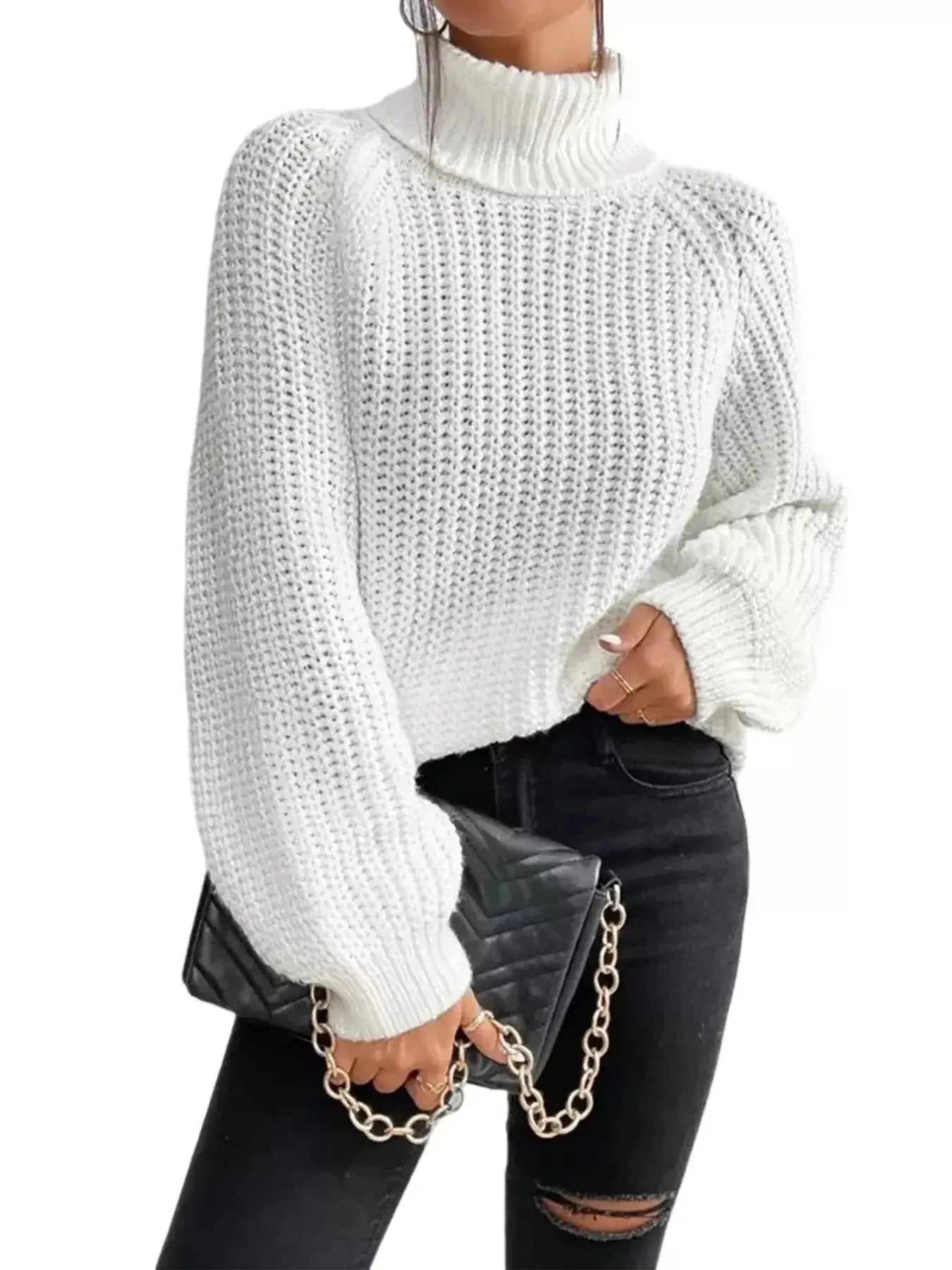 Chunky Knit Turtleneck Long Sleeve Sweater - DaisyDrop 