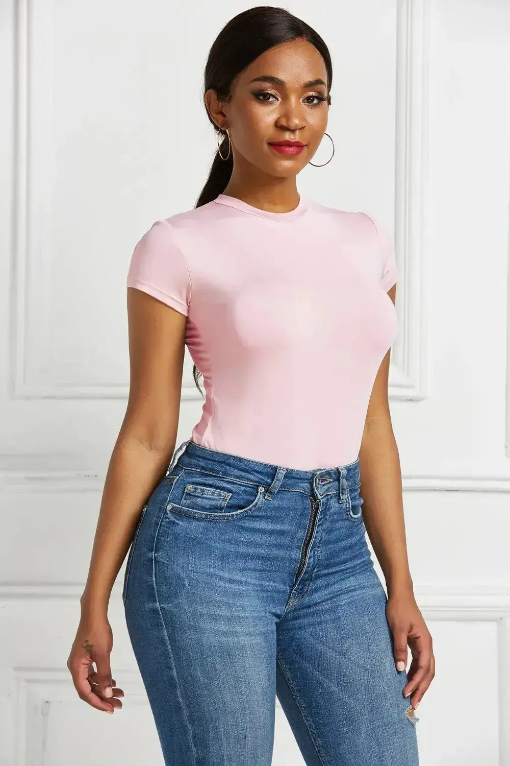 Round Neck Short Sleeve Bodysuit - DaisyDrop 