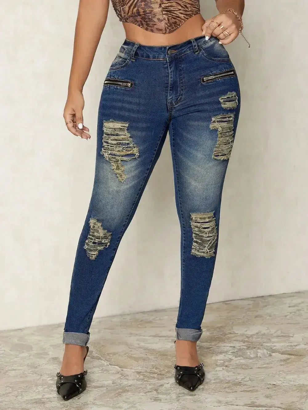 Distressed Skinny Jeans - DaisyDrop 