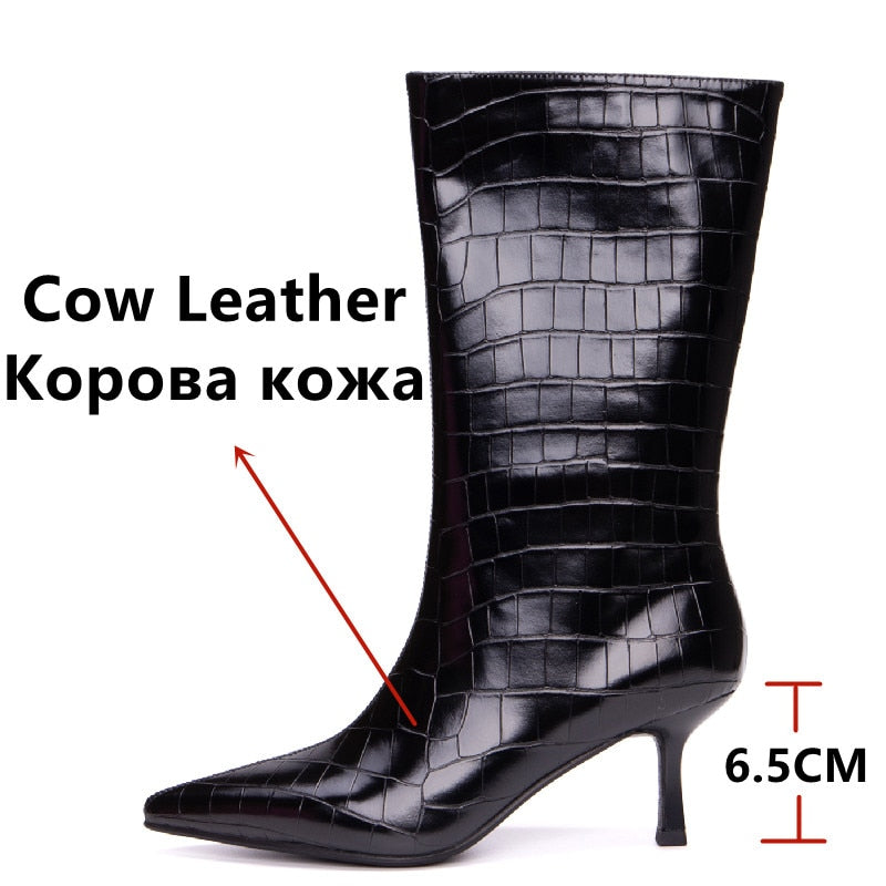 Pointed Toe Thin High Heels Women Mid-Calf Boots