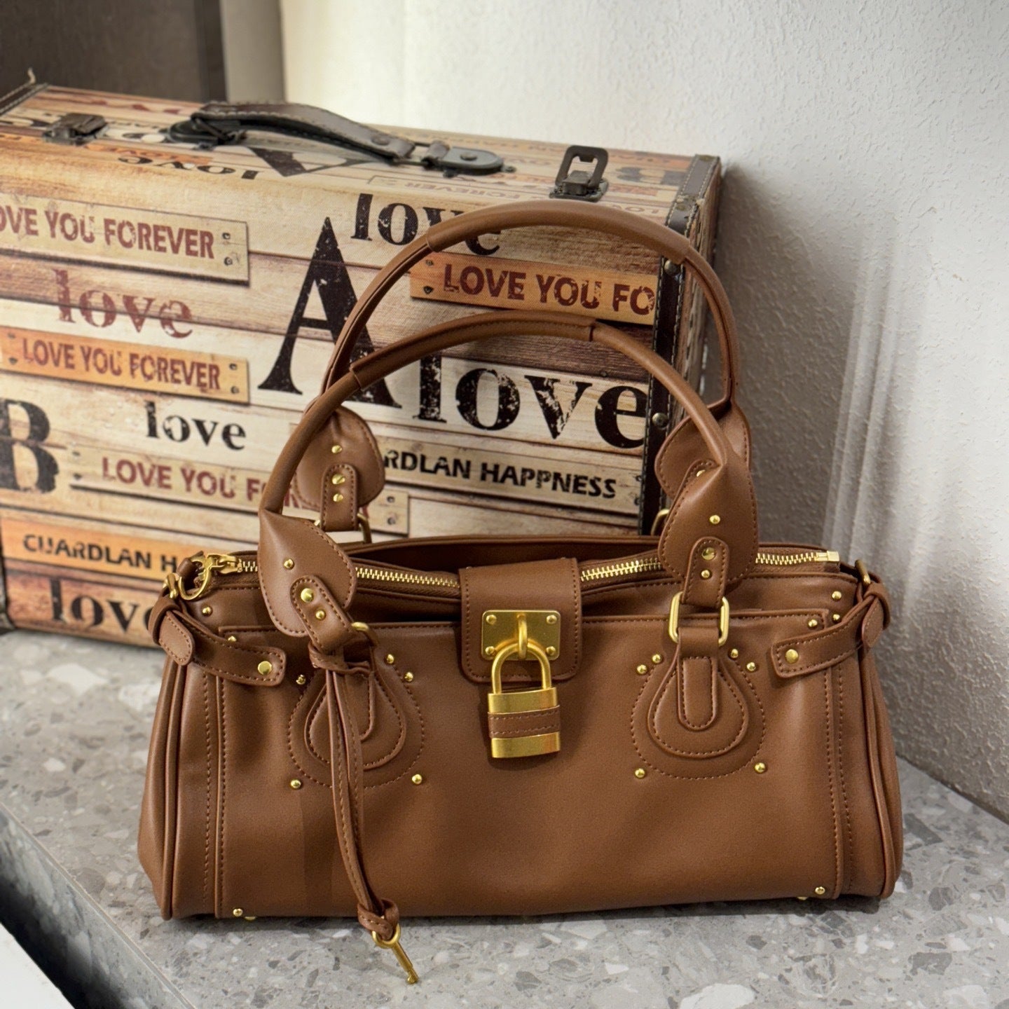 Vintage Distressed Padlock Bag