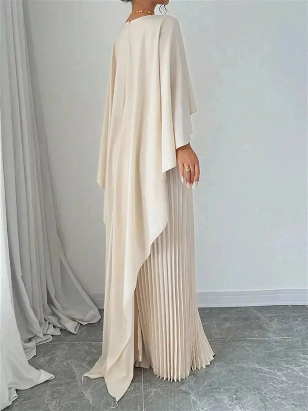 Cape Pleated Maxi Dress - DaisyDrop 