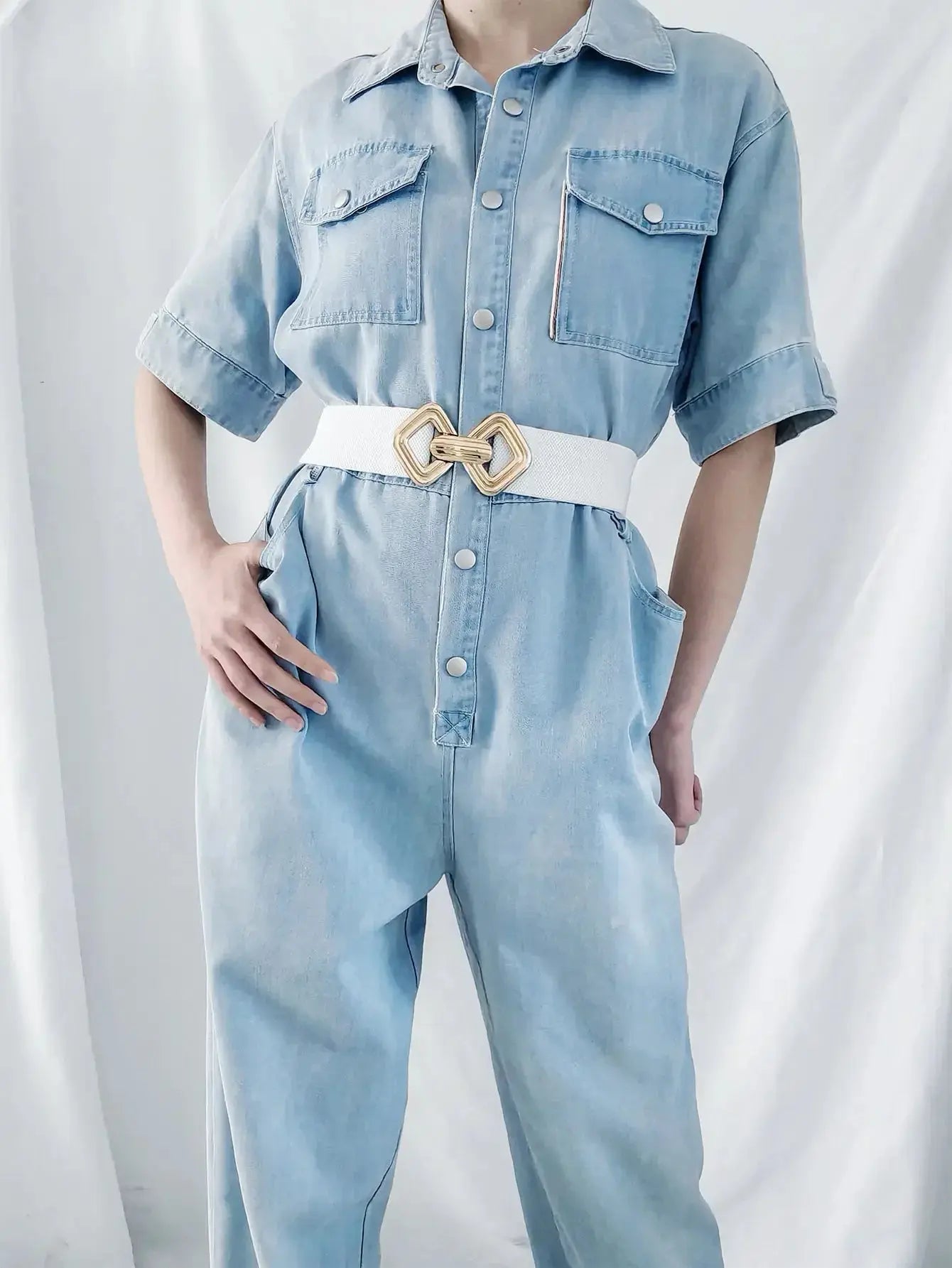 Geometric Buckle Elastic Wide Belt - DaisyDrop 