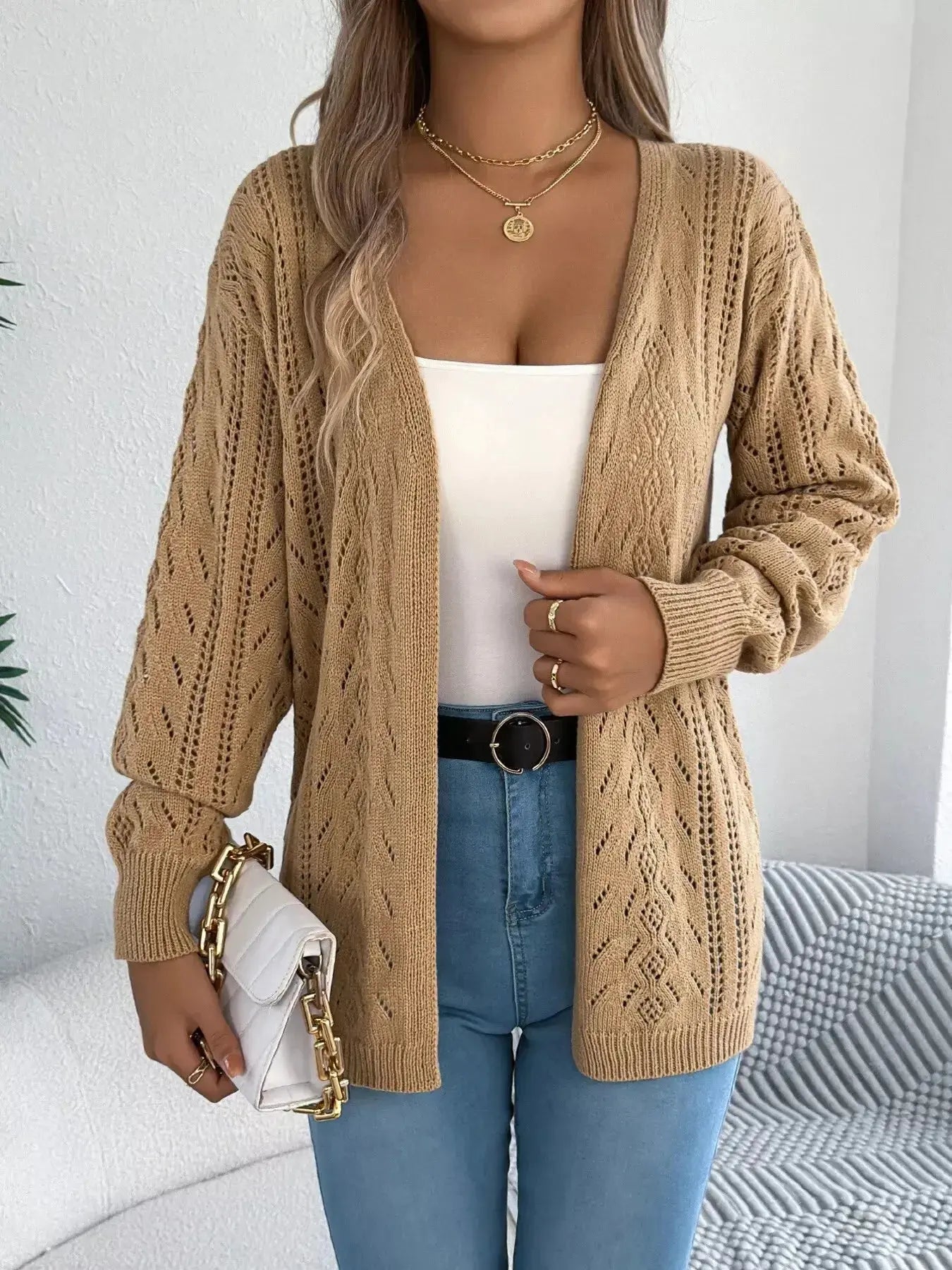 Openwork Open Front Cardigan - DaisyDrop 