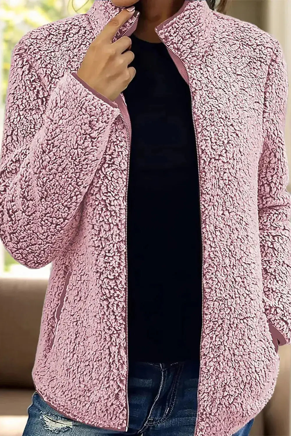 Pocketed Zip Up Turtleneck Jacket - DaisyDrop 