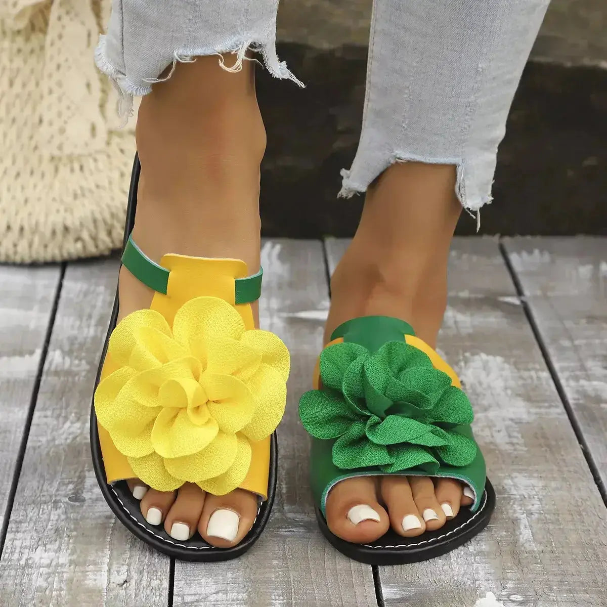 Flower Open Toe Flats Sandals - DaisyDrop 