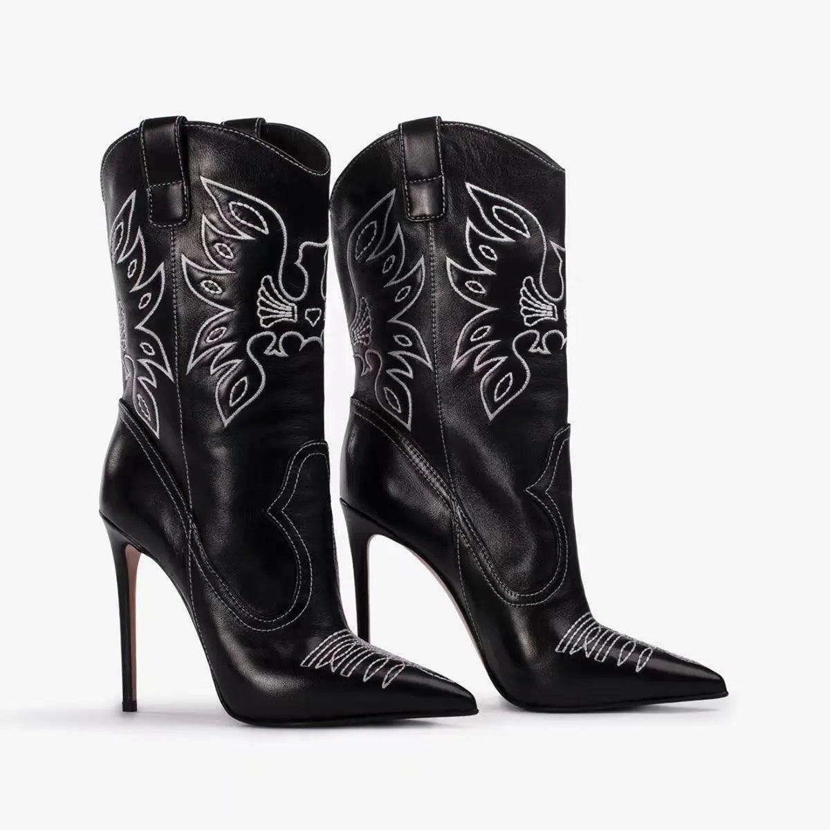 Embroidered Western cowboy style high heel Pointy Toe eprolo