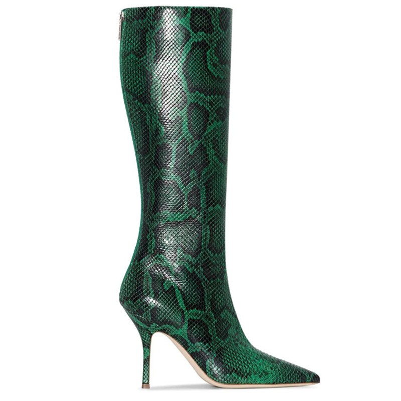 Sexy Women Knee Boots Thin High Heel Pointed Toe Stiletto Back Zipper