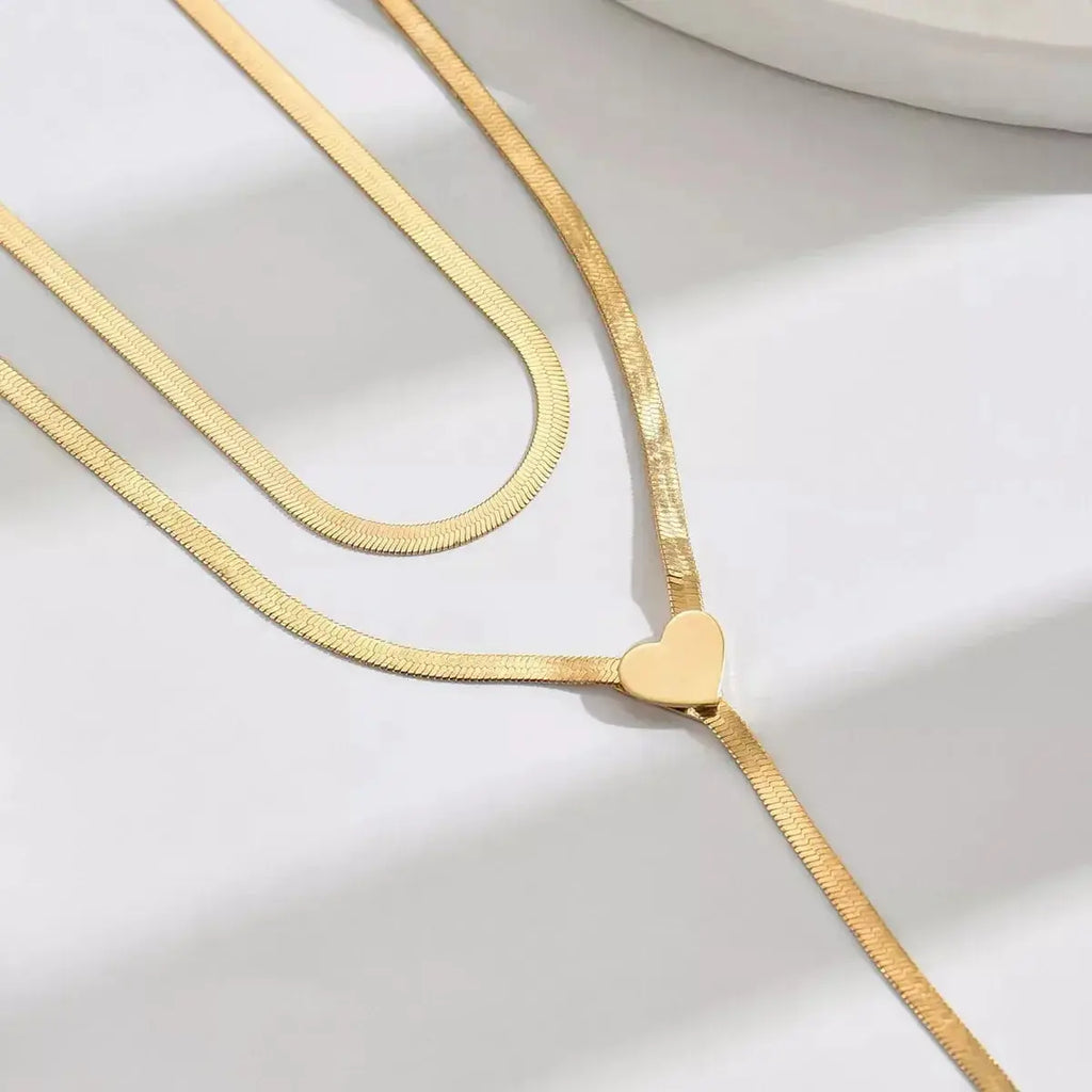 2 Piece 18K Gold-Plated Heart Necklace - DaisyDrop 