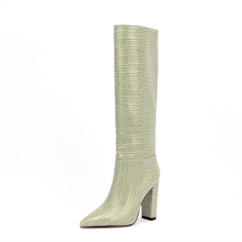 Luxury Brand Design Female Pointed Toe Knee High Boots