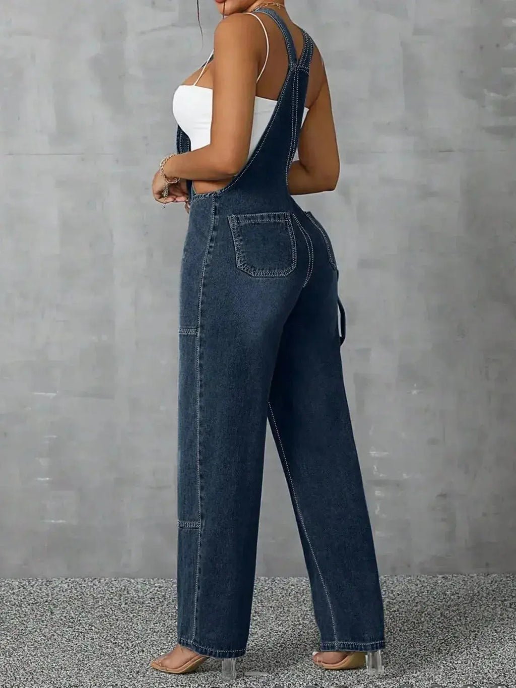 Zip Front Wide Strap Denim Overalls - DaisyDrop 