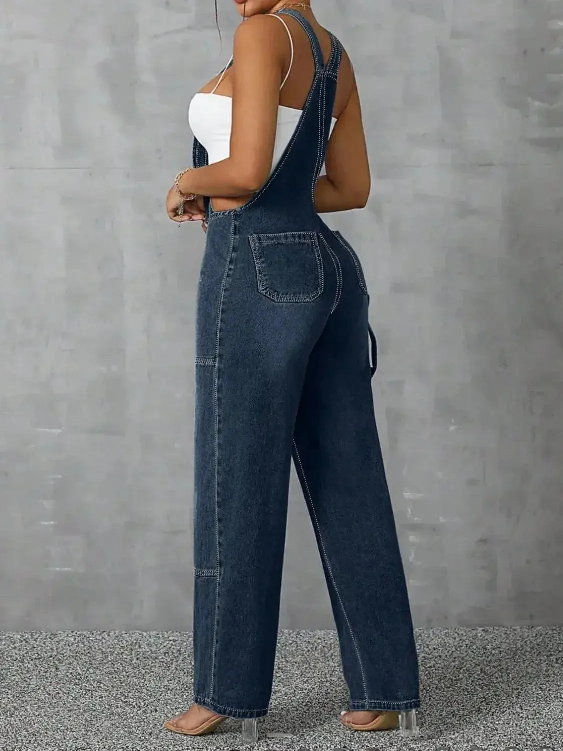 Zip Front Wide Strap Denim Overalls - DaisyDrop 