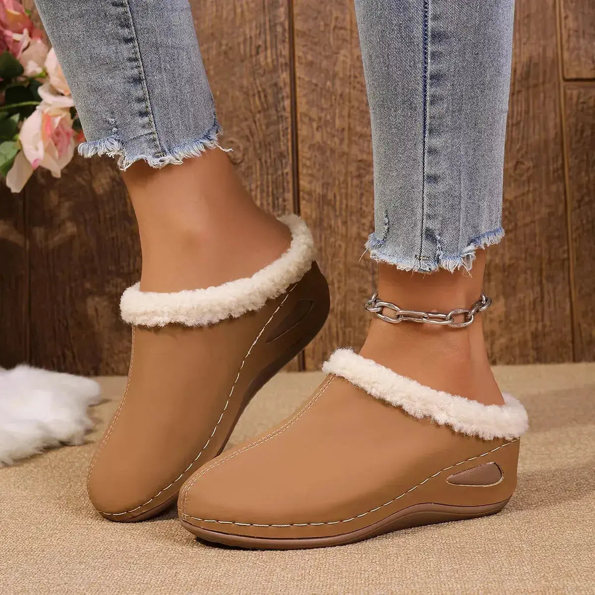 Cozy Plush Lined Wedge Slippers - DaisyDrop 