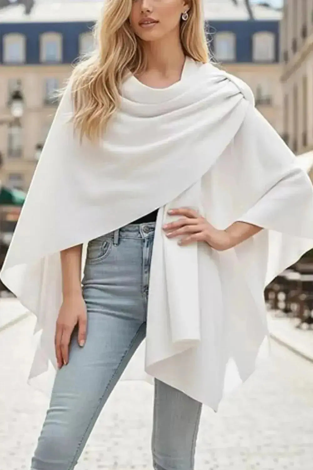 Draped Knitted Split Cape Shawl with Strap - DaisyDrop 