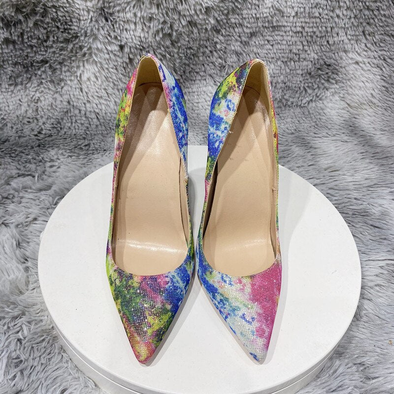 Tikicup Floral Bling Sequined Women Pointy Toe High Heel