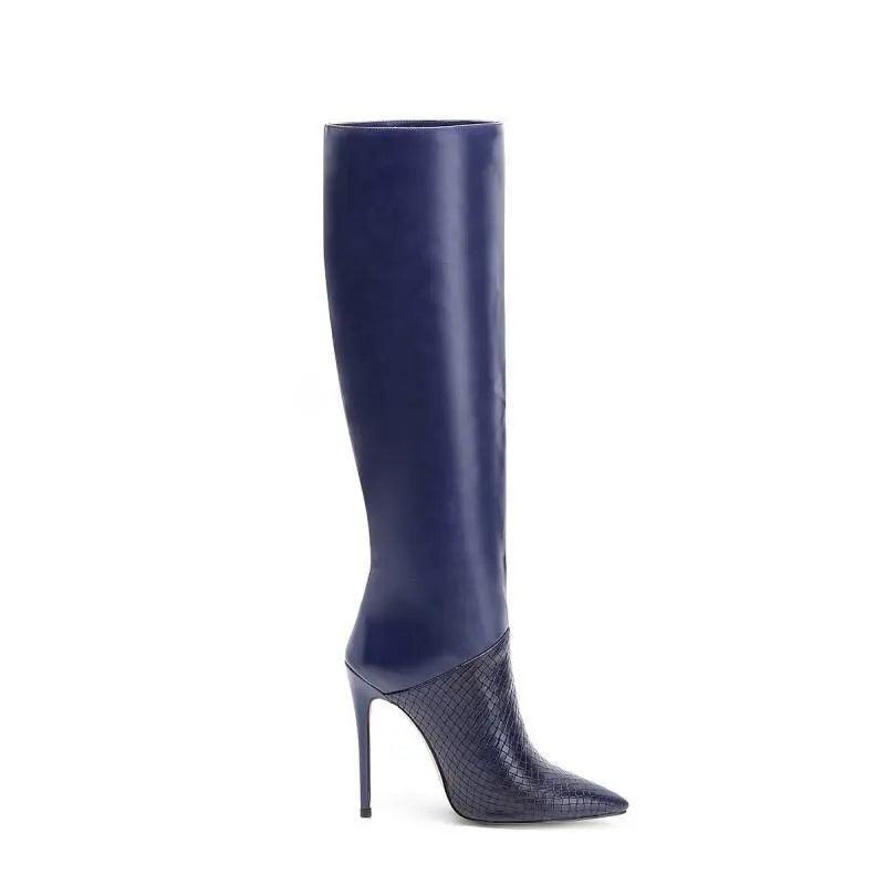 Royal Blue Sexy Stone Pattern Stiletto Heel Boots eprolo