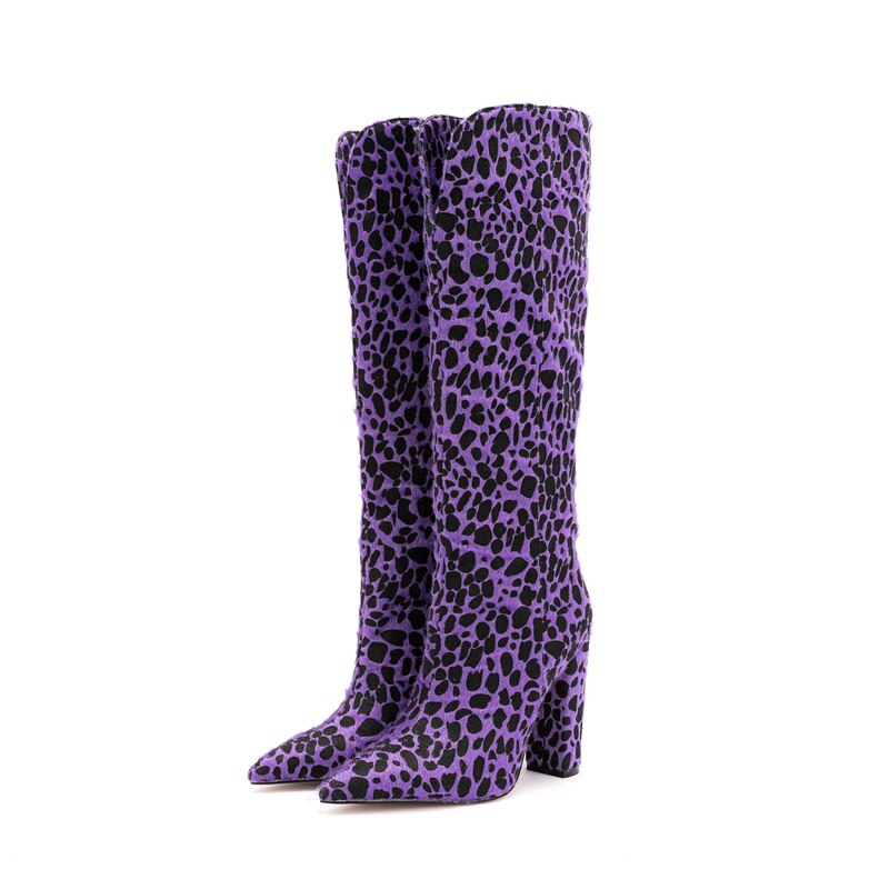 Zebra Pattern Knee High Boots Women Imitation Horse Hair Suede
