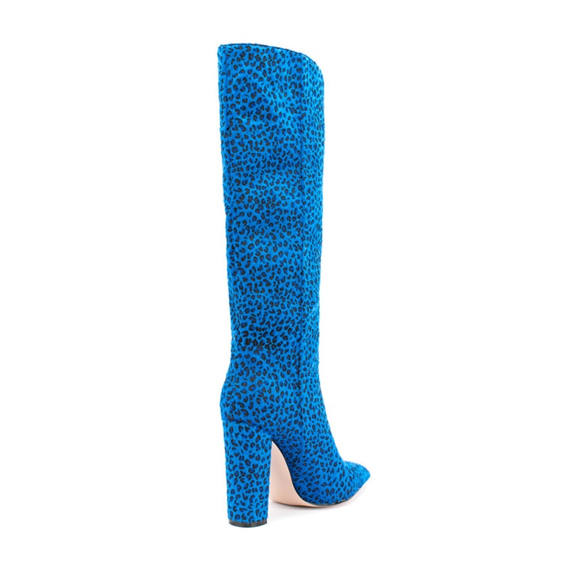 Women Knee High Boots Pointed Toe Crude Heel