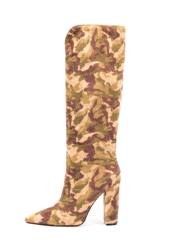 Zebra Pattern Knee High Boots Women Imitation Horse Hair Suede