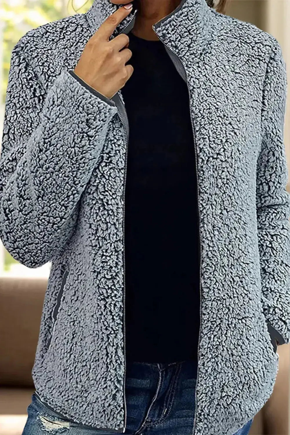 Pocketed Zip Up Turtleneck Jacket - DaisyDrop 