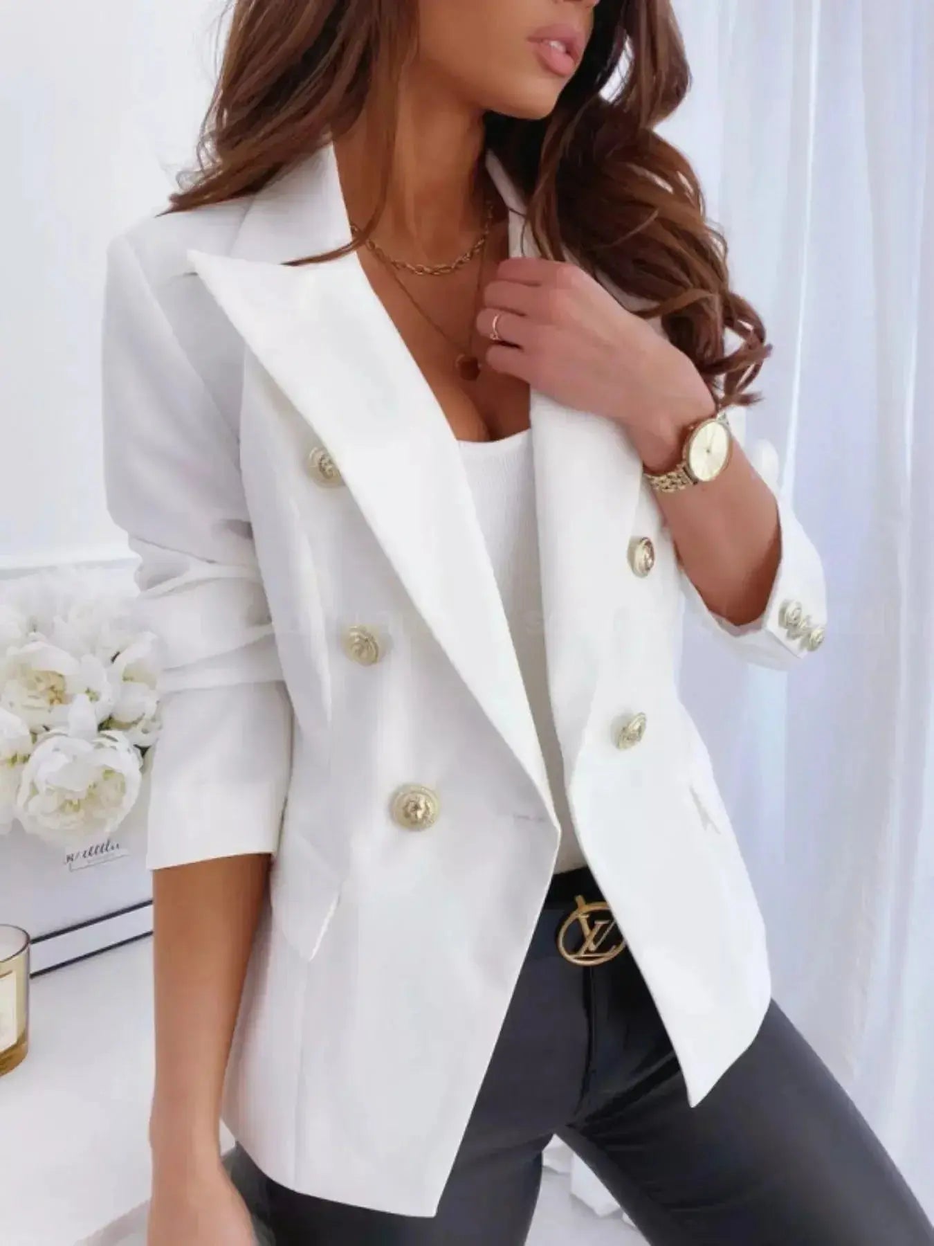 Double-Breasted Long Sleeve Blazer - DaisyDrop 