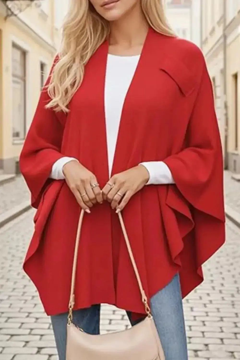 Draped Knitted Split Cape Shawl with Strap - DaisyDrop 