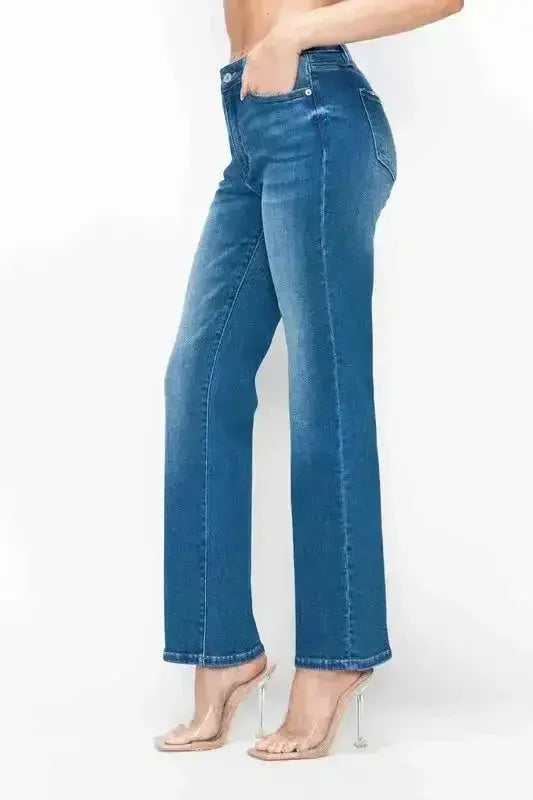 bytos Full Size Cat's Whiskers High Rise Straight Jeans - DaisyDrop 