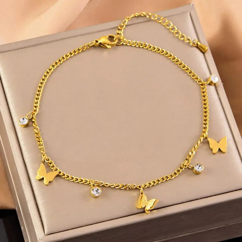 18K Gold-Plated Butterfly Charm Anklet Bracelets - DaisyDrop 