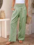 Gingham High-Waisted Wide Leg Pants - DaisyDrop 
