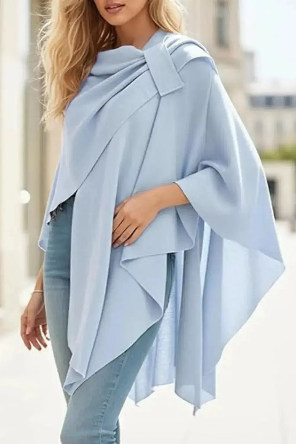 Draped Knitted Split Cape Shawl with Strap - DaisyDrop 