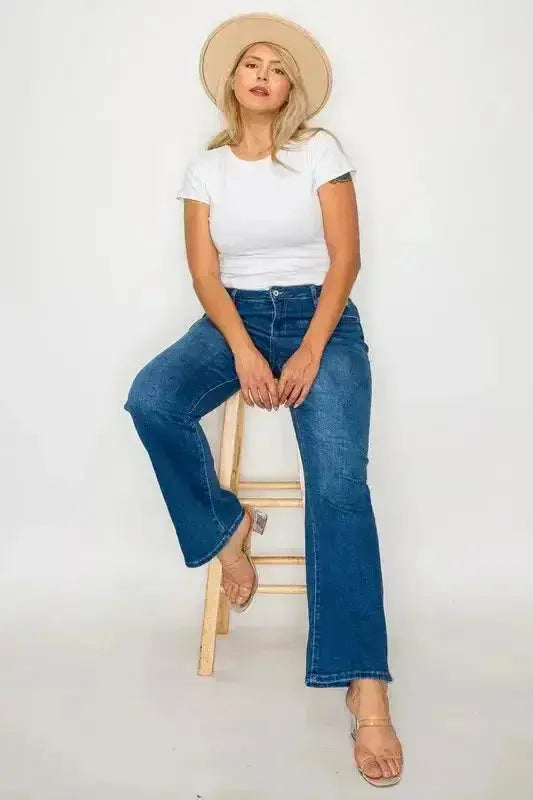 bytos Full Size Cat's Whiskers High Rise Straight Jeans - DaisyDrop 