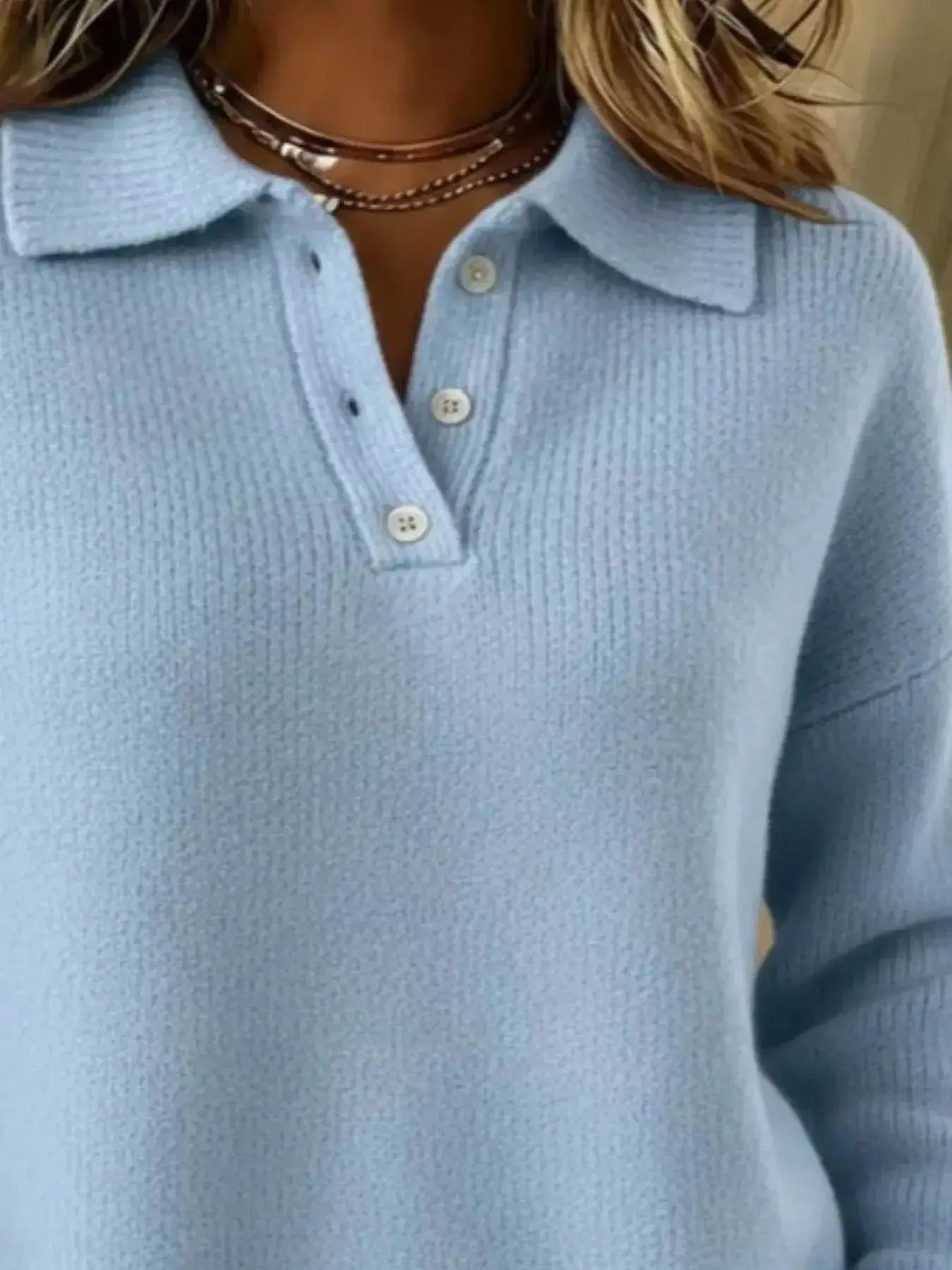 Full Size Half Button Collar Drop Shoulder Sweater Plus Size - DaisyDrop 