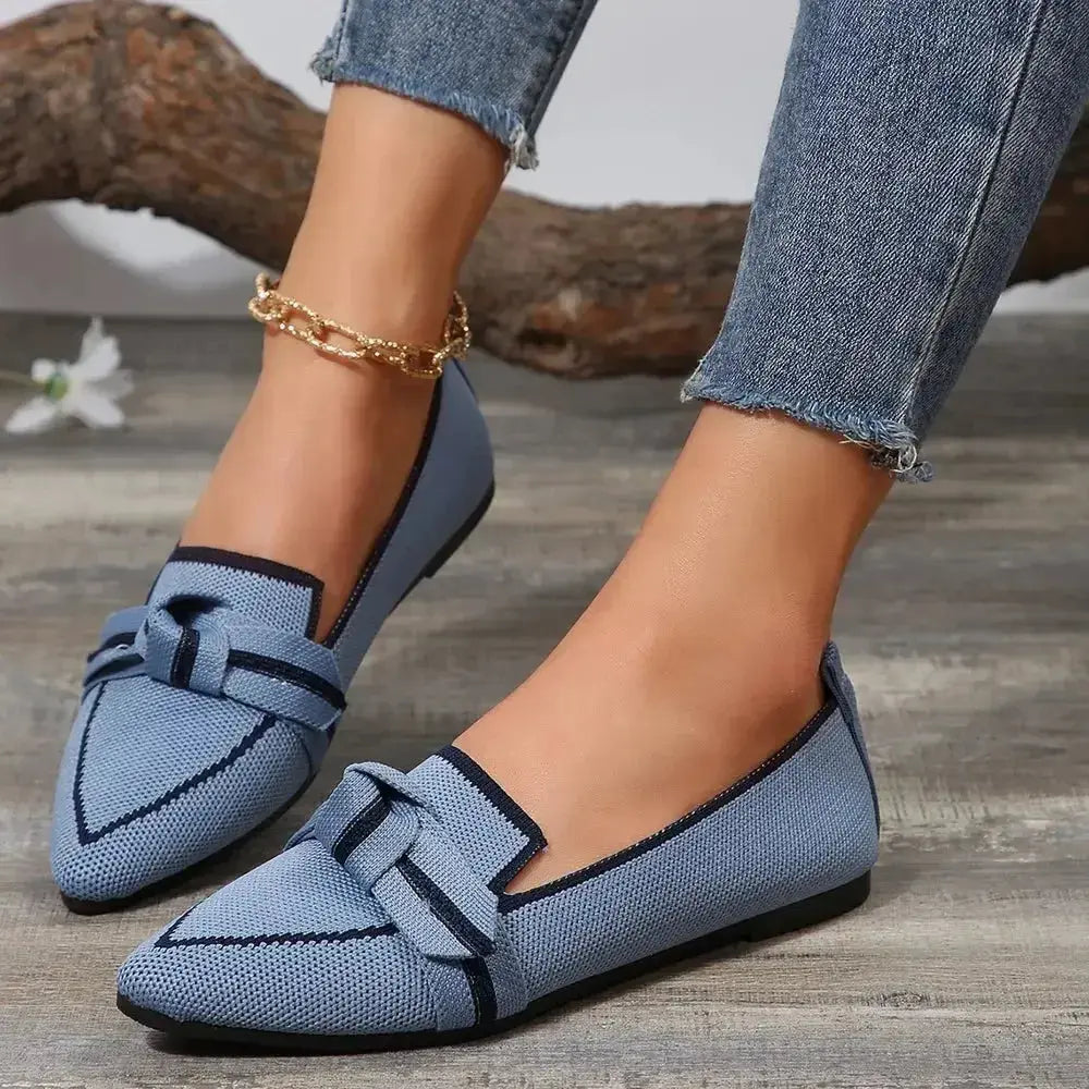 Bow Contrast Trim Point Toe Loafers - DaisyDrop 