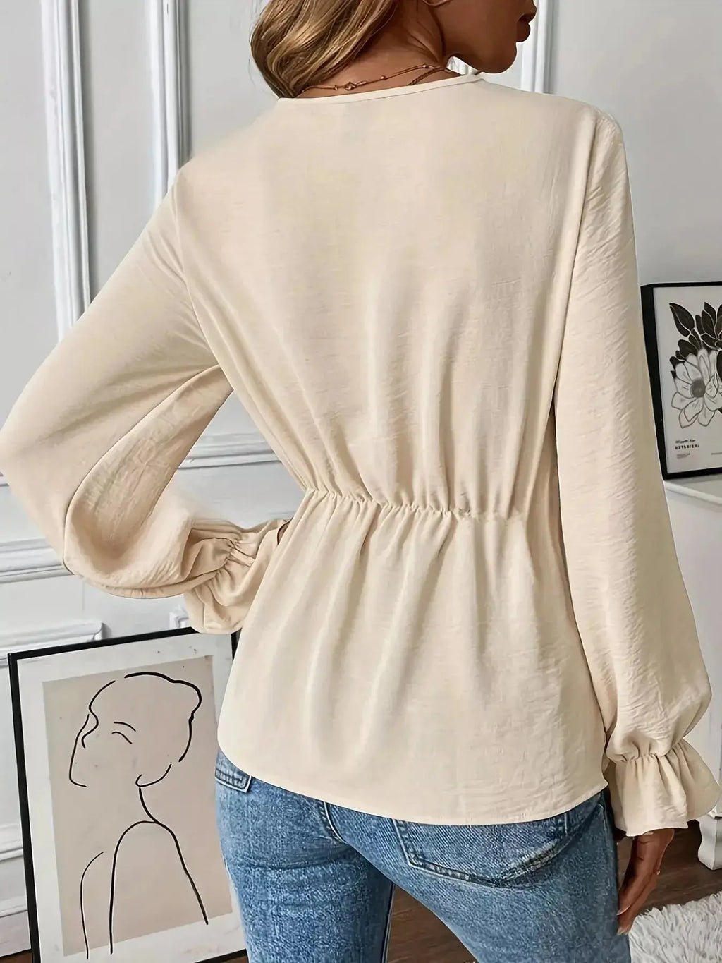 Knot Front Flounce Sleeve Blouse - DaisyDrop 