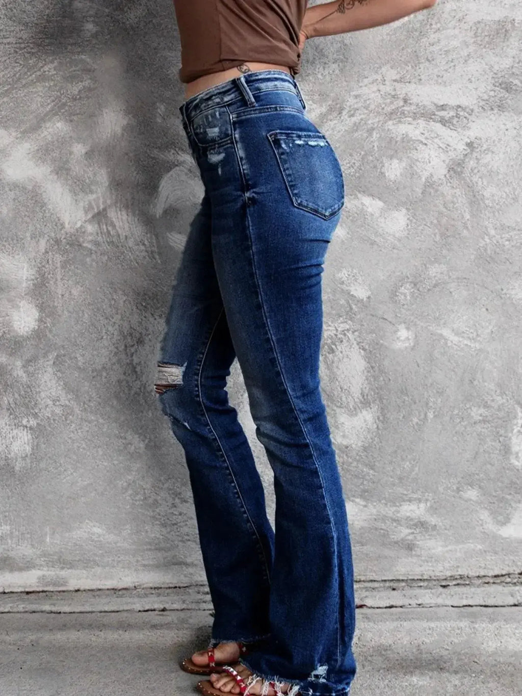 Distressed Flare Jeans - DaisyDrop 