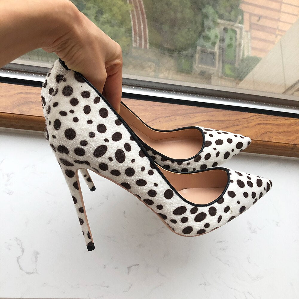 Tikicup Polka Dot Print Women Flock Pointy Toe High Heel Shoes