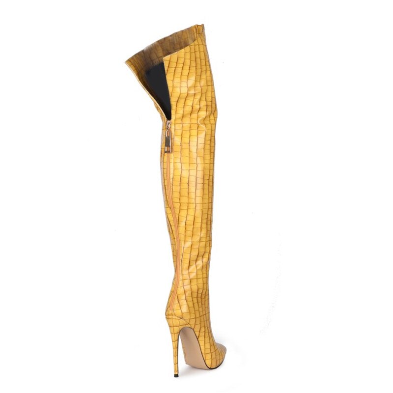 Mstacchi Back Zipper Women Over The Knee Boots Sexy Plaid Stripes Thin Heel Party Stiletto