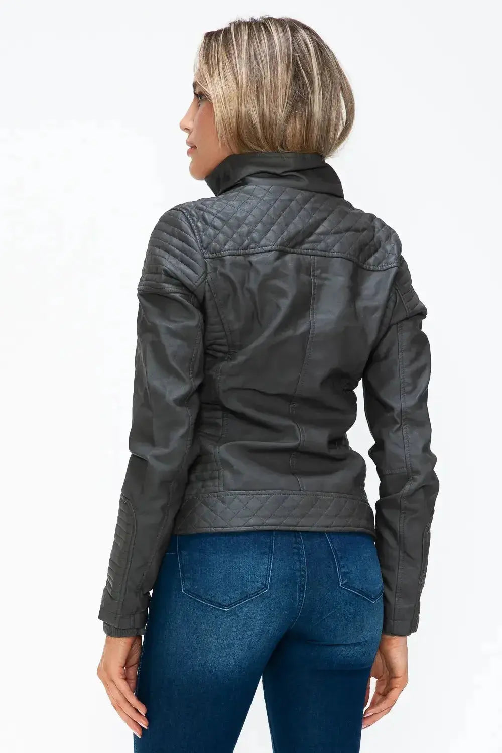 YMI Faux Layered Double-Zipper Jacket with Fuzzy Hood - DaisyDrop 