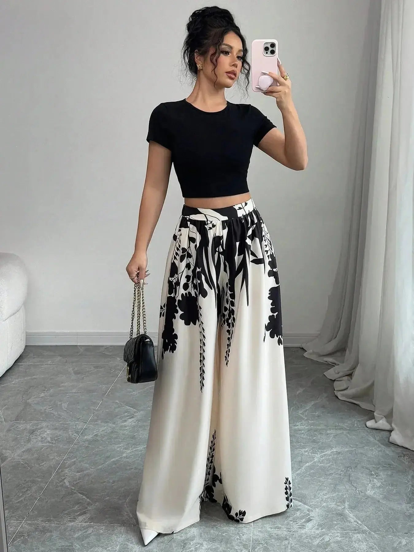 Printed Wide Leg Pants - DaisyDrop 