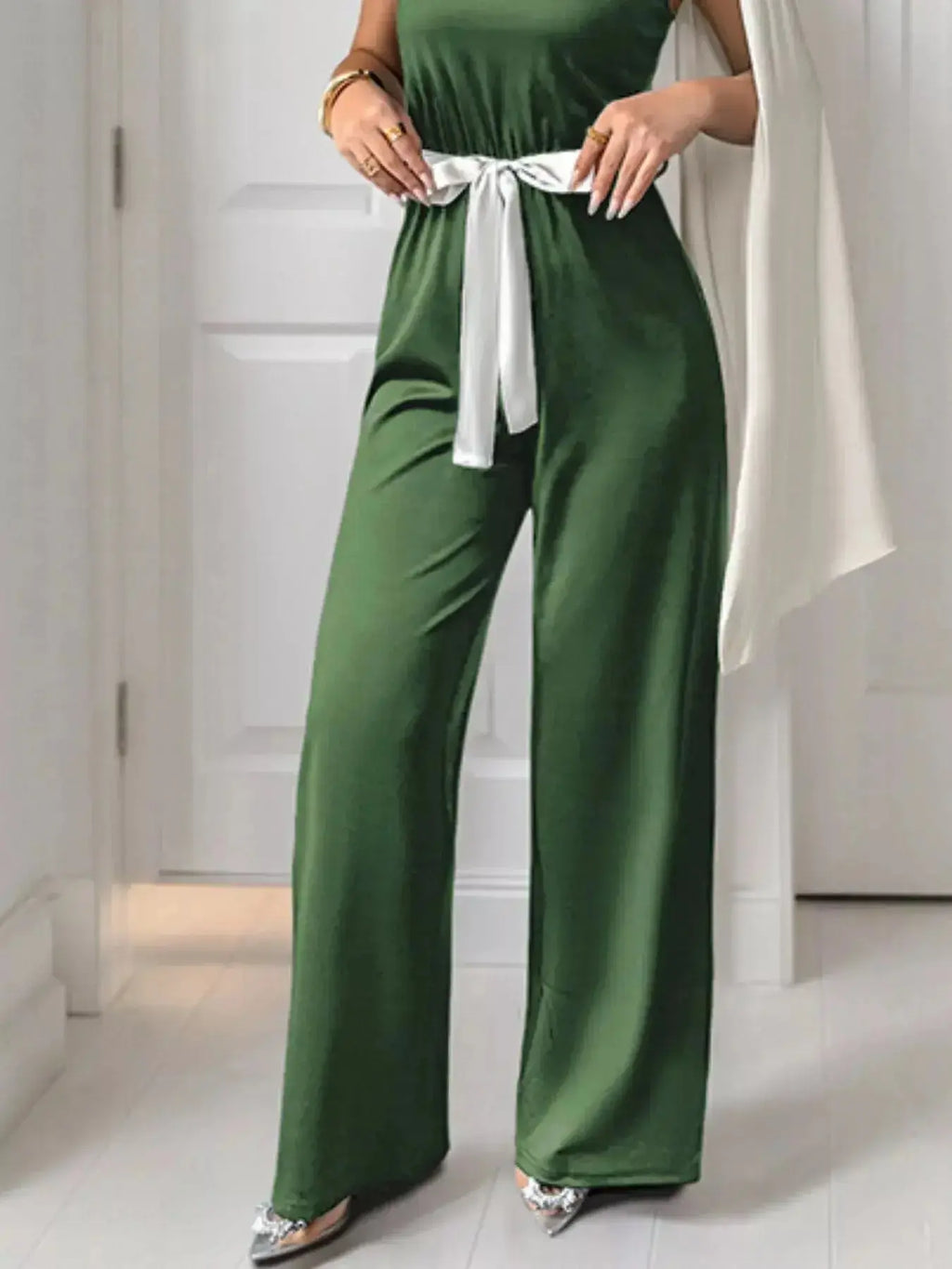One-Shoulder Bowknot Wide Leg Jumpsuit - DaisyDrop 