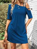 Asymmetrical Neck Half Sleeve Mini Dress - DaisyDrop 