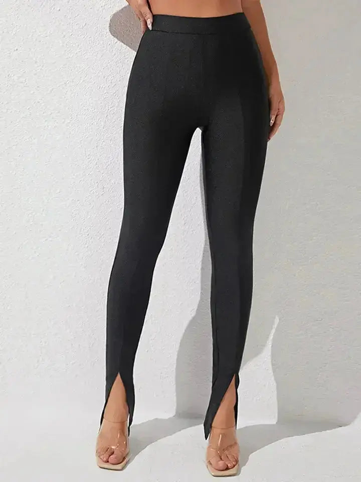 High Waist Slit Skinny Pants - DaisyDrop 