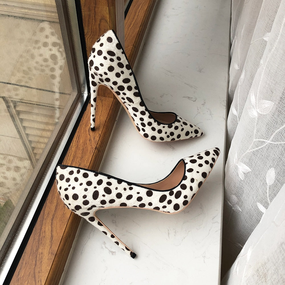 Tikicup Polka Dot Print Women Flock Pointy Toe High Heel Shoes