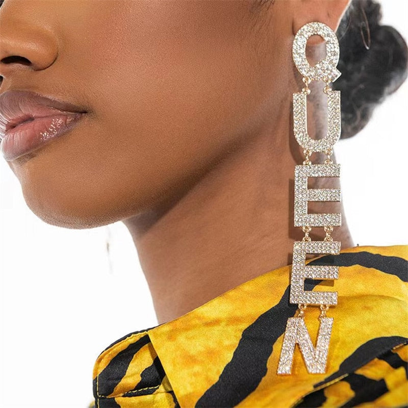 Exaggerated Queen Rhinestone Earrings for Women